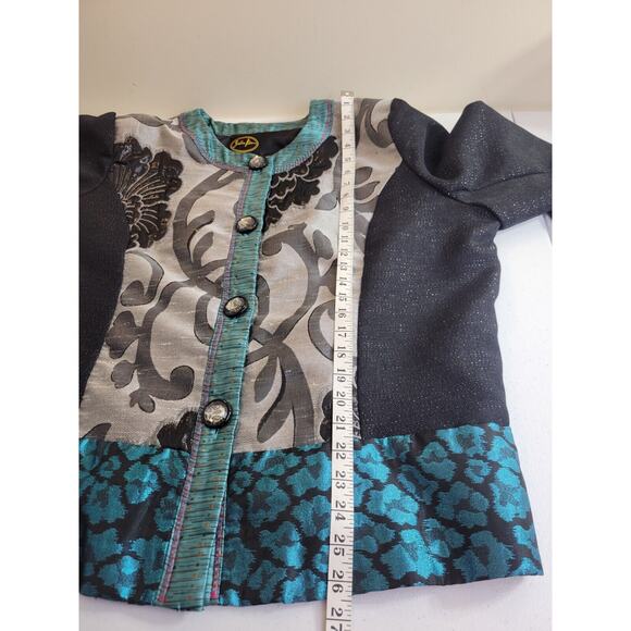 Julia Ku Blazer Bohemian Women's Jacket Blue Black Gray Floral Metallic Size 2X - Picture 3 of 13